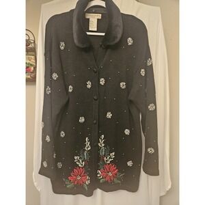 Christmas Holiday Black Cardigan Sweater 1XL Victorial Jones Co.
